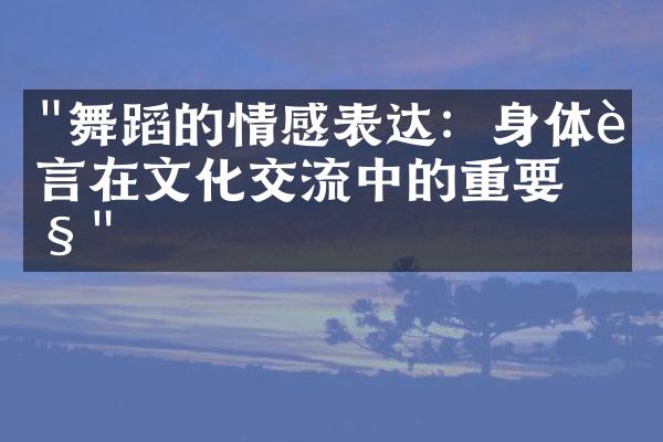 "舞蹈的情感表达：身体语言在文化交流中的重要性"