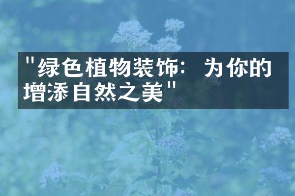 "绿色植物装饰：为你的家增添自然之美"