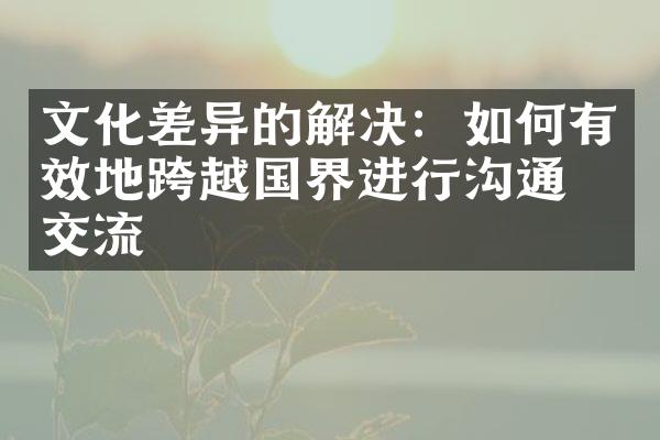 文化差异的解决：如何有效地跨越国界进行沟通和交流