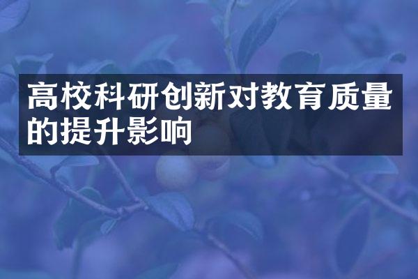 高校科研创新对教育质量的提升影响