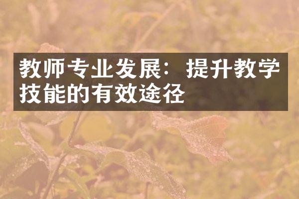 教师专业发展：提升教学技能的有效途径