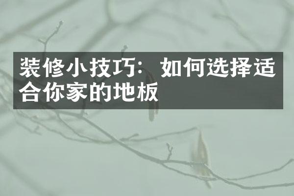 装修小技巧：如何选择适合你家的地板