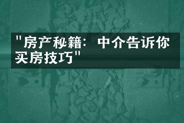 "房产秘籍：中介告诉你的买房技巧"