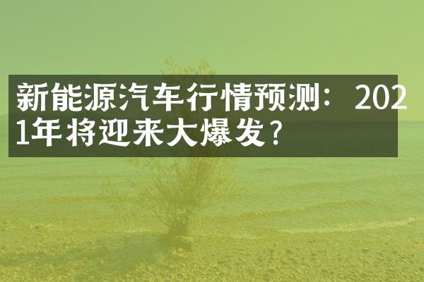 新能源汽车行情预测：2021年将迎来大爆发？