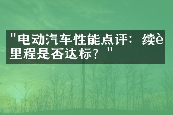 "电动汽车性能点评：续航里程是否达标？"