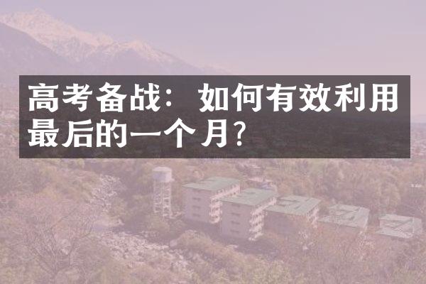 高考备战：如何有效利用最后的一个月？