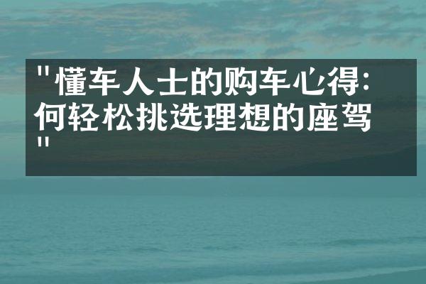 "懂车人士的购车心得：如何轻松挑选理想的座驾？"