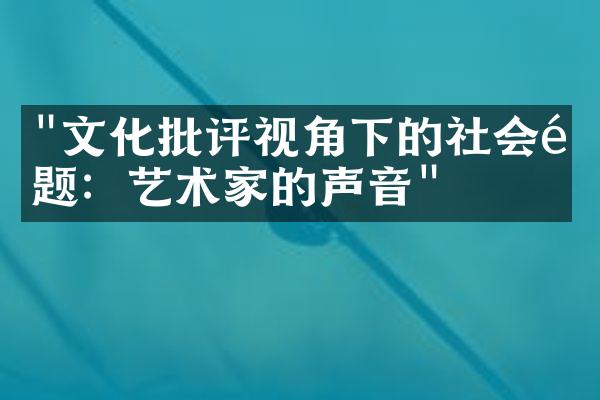 "文化批评视角下的社会问题：艺术家的声音"