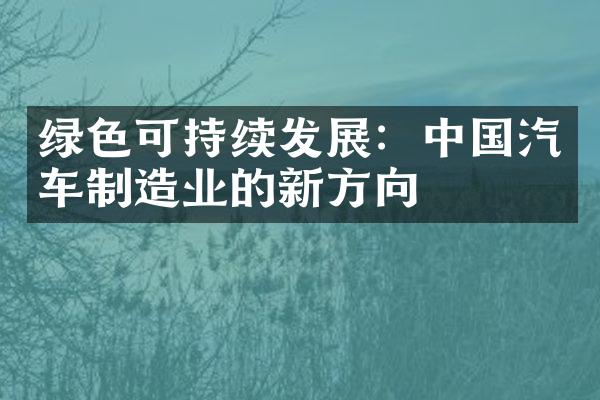 绿色可持续发展：中国汽车制造业的新方向