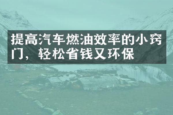 提高汽车燃油效率的小窍门，轻松省钱又环保