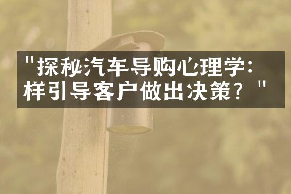 "探秘汽车导购心理学：怎样引导客户做出决策？"