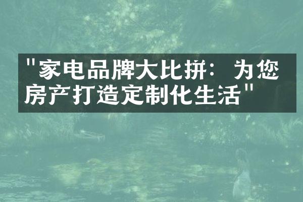 "家电品牌大比拼：为您的房产打造定制化生活"