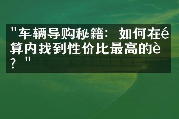 "车辆导购秘籍：如何在预算内找到性价比最高的车？"