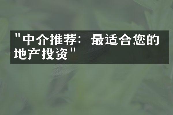 "中介推荐：最适合您的房地产投资"