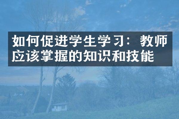 如何促进学生学习：教师应该掌握的知识和技能