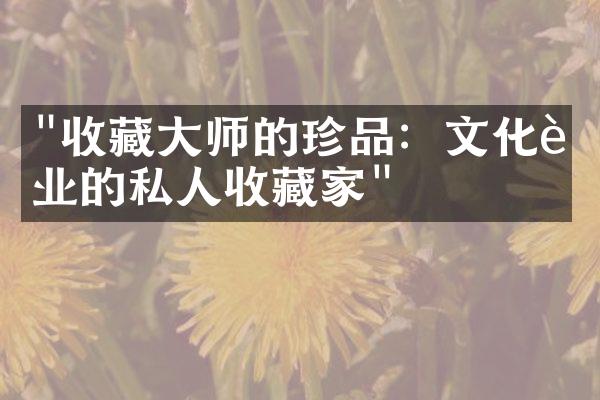 "收藏大师的珍品：文化行业的私人收藏家"