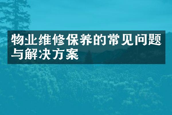 物业维修保养的常见问题与解决方案