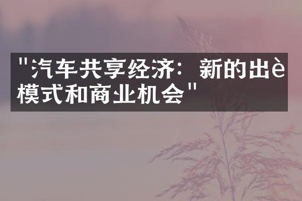 "汽车共享经济：新的出行模式和商业机会"