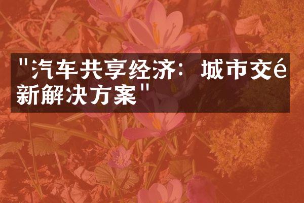 "汽车共享经济：城市交通新解决方案"