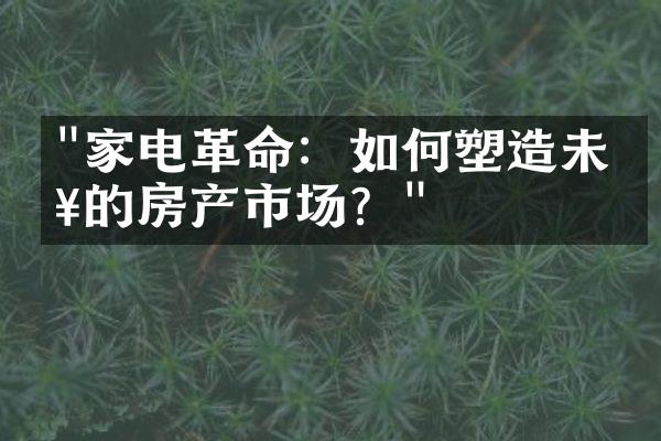 "家电革命：如何塑造未来的房产市场？"