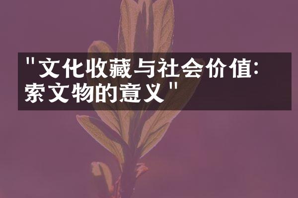 "文化收藏与社会价值：探索文物的意义"