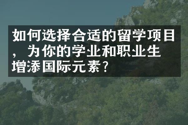 如何选择合适的留学项目，为你的学业和职业生涯增添国际元素？