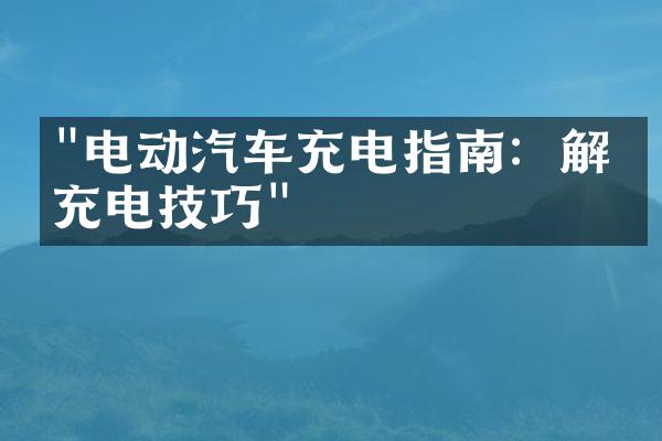 "电动汽车充电指南：解密充电技巧"