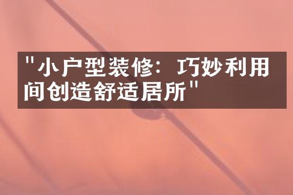 "小户型装修：巧妙利用空间创造舒适居所"