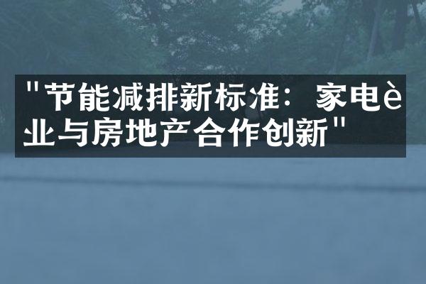 "节能减排新标准：家电行业与房地产合作创新"