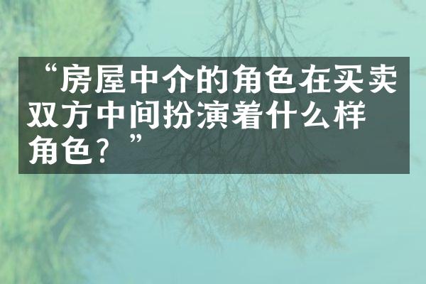 “房屋中介的角色在买卖双方中间扮演着什么样的角色？”