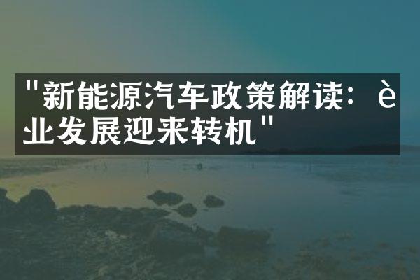 "新能源汽车政策解读：行业发展迎来转机"