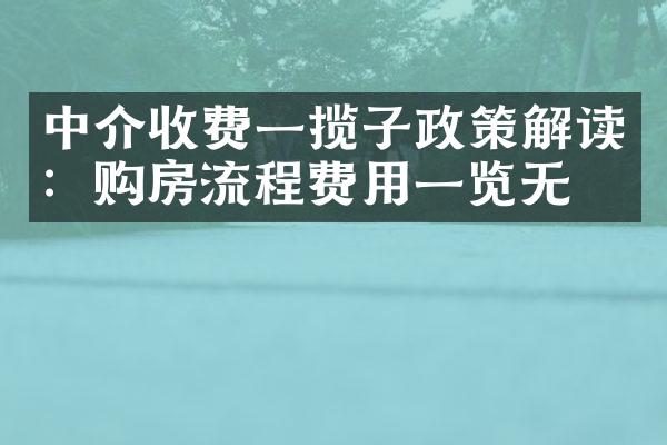 中介收费一揽子政策解读：购房流程费用一览无余