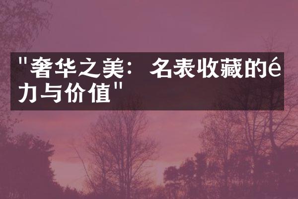 "奢华之美：名表收藏的魅力与价值"