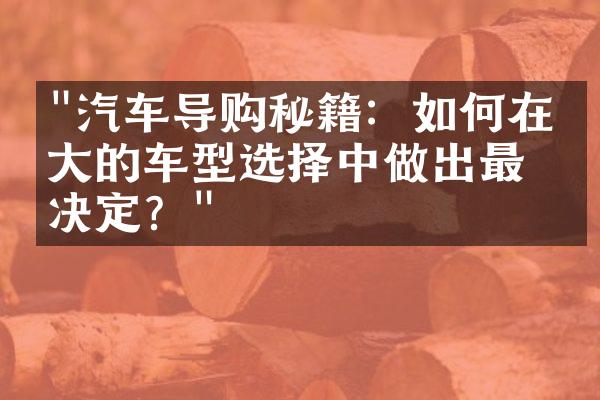 "汽车导购秘籍：如何在庞大的车型选择中做出最佳决定？"