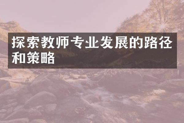 探索教师专业发展的路径和策略