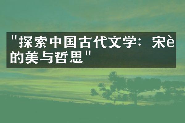 "探索中国古代文学：宋词的美与哲思"