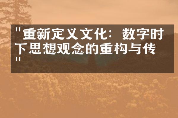 "重新定义文化：数字时代下思想观念的重构与传播"