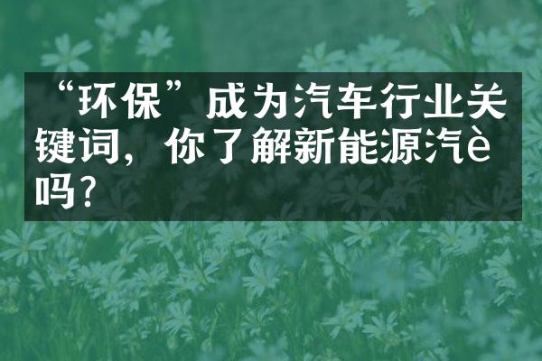 “环保”成为汽车行业关键词，你了解新能源汽车吗？