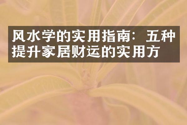 风水学的实用指南：五种提升家居财运的实用方法