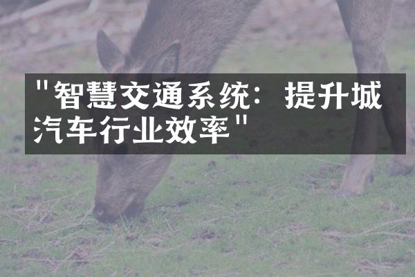 "智慧交通系统：提升城市汽车行业效率"