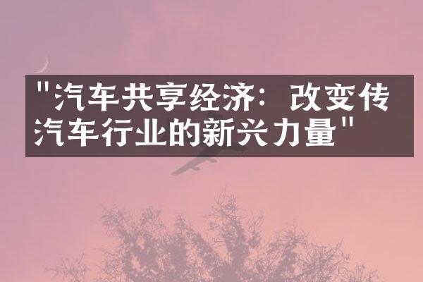 "汽车共享经济：改变传统汽车行业的新兴力量"