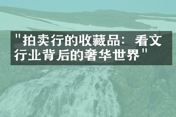 "拍卖行的收藏品：看文化行业背后的奢华世界"