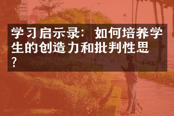 学习启示录：如何培养学生的创造力和批判性思维？