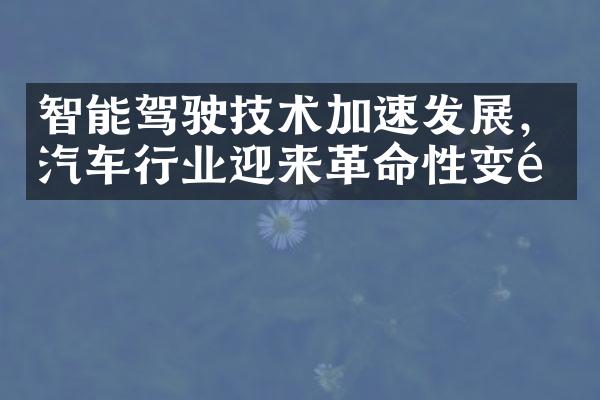 智能驾驶技术加速发展，汽车行业迎来革命性变革