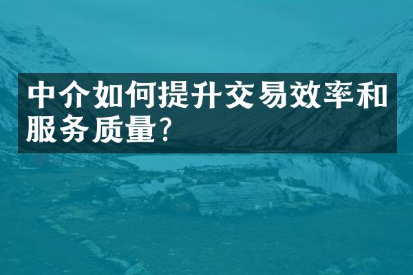 中介如何提升交易效率和服务质量？