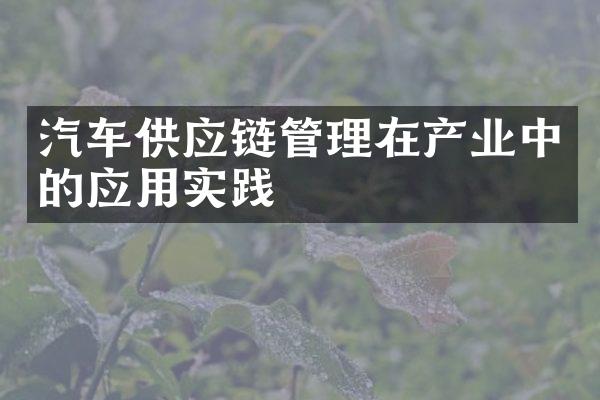 汽车供应链管理在产业中的应用实践