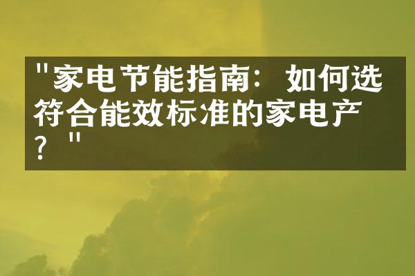 "家电节能指南：如何选择符合能效标准的家电产品？"