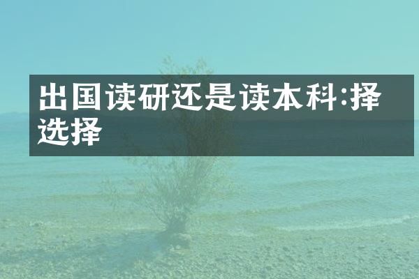 出国读研还是读本科:择优选择