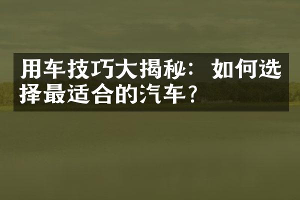 用车技巧揭秘：如何选择最适合的汽车？