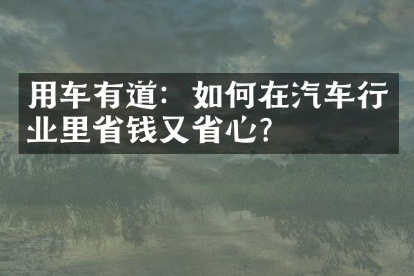 用车有道：如何在汽车行业里省钱又省心？